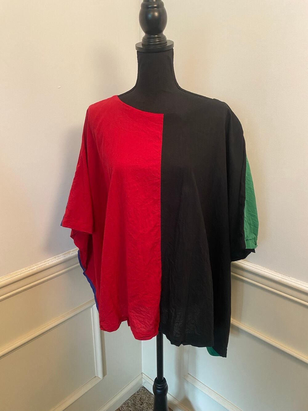 UZI NYC Lagenlook Draped Box Cube Top Colorblock High Contrast Cotton Breathable